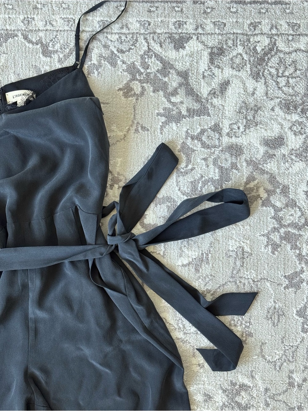 L’AGENCE Dia 100% Silk Lace Trim Camisole Wide Leg Jumpsuit in Black - Size 4 - Picture 5 of 9